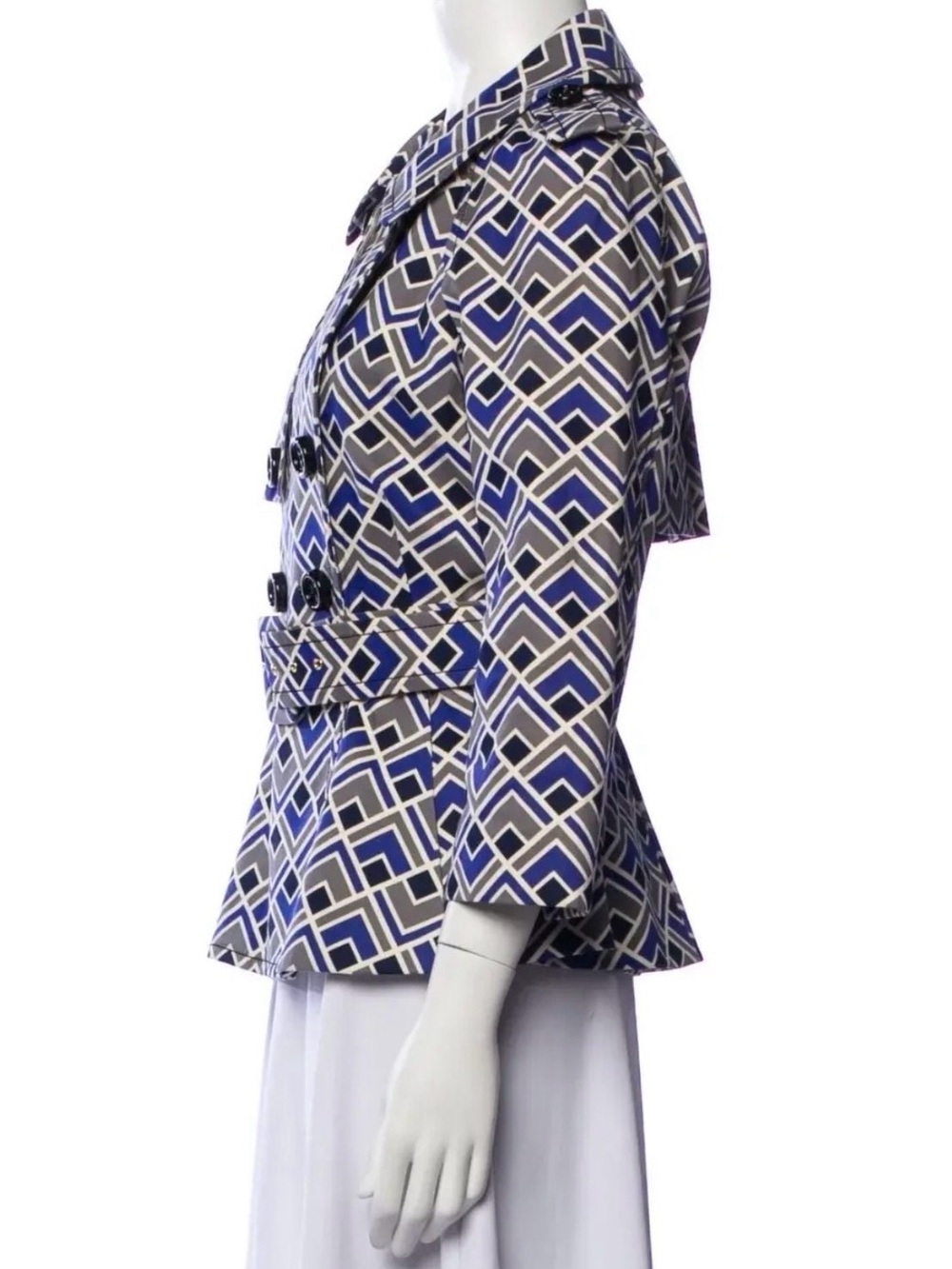 Kate Spade Lettie Trench Coat Geometric-Print Blue & Gray Women’s Belted Coat - Picture 4 of 11